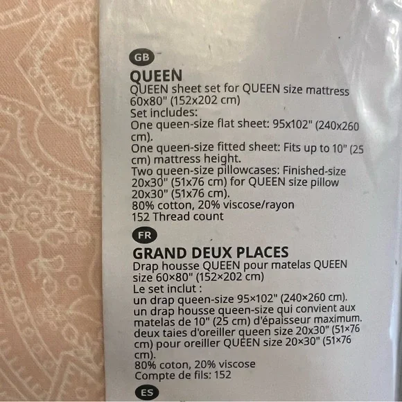 NEW IKEA Queen Sheet set pink white print - Picture 2 of 3